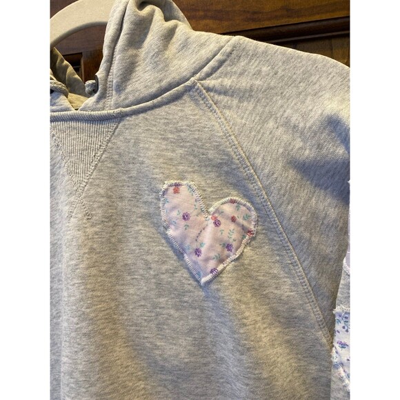 Champion Hoodie Womens Size Medium Gray Oversized Distressed Purple Hearts - Picture 2 of 12
